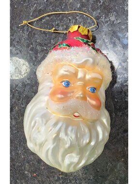 Vintage Blow Mold Glass Santa Claus Head Ornament